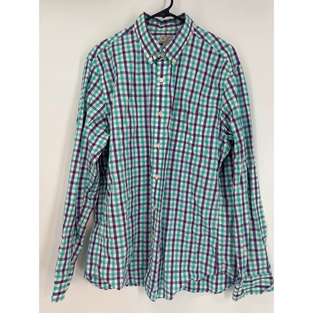 J. Crew Men's Purple Green Gingham Check‎ Button Down Long Sleeve Shirt Sz Large